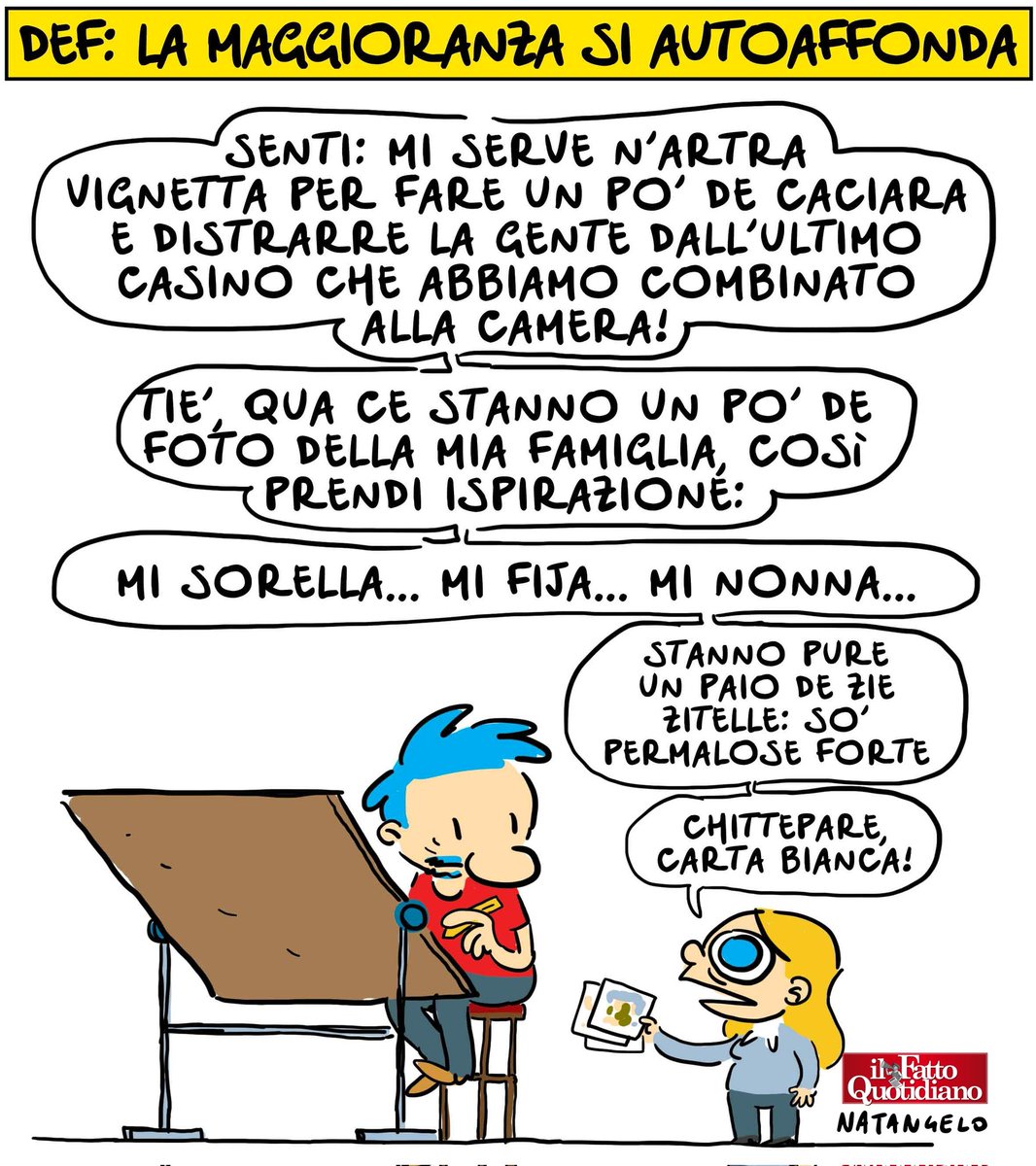 NatangeloM's tweet photo. Caciara - la mia vignetta per Il Fatto Quotidiano oggi in edicola!

#camera #def #meloni #governomeloni #lollobrigida @fattoquotidiano #vignetta #fumetto #memeitaliani #umorismo #satira #humor #natangelo https://t.co/I4G2lar5vM