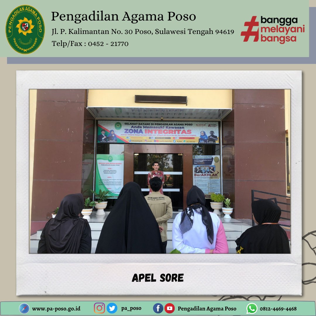 pa_poso's tweet photo. Jumat (28/4)
Apel Sore dipimpin oleh Ketua Pengadilan Agama Poso Faiz, S.HI., M.H. yang diikuti oleh Pimpinan, Hakim dan seluruh Pegawai Pengadilan Agama Poso.
#apelsore https://t.co/qskiFbWT62