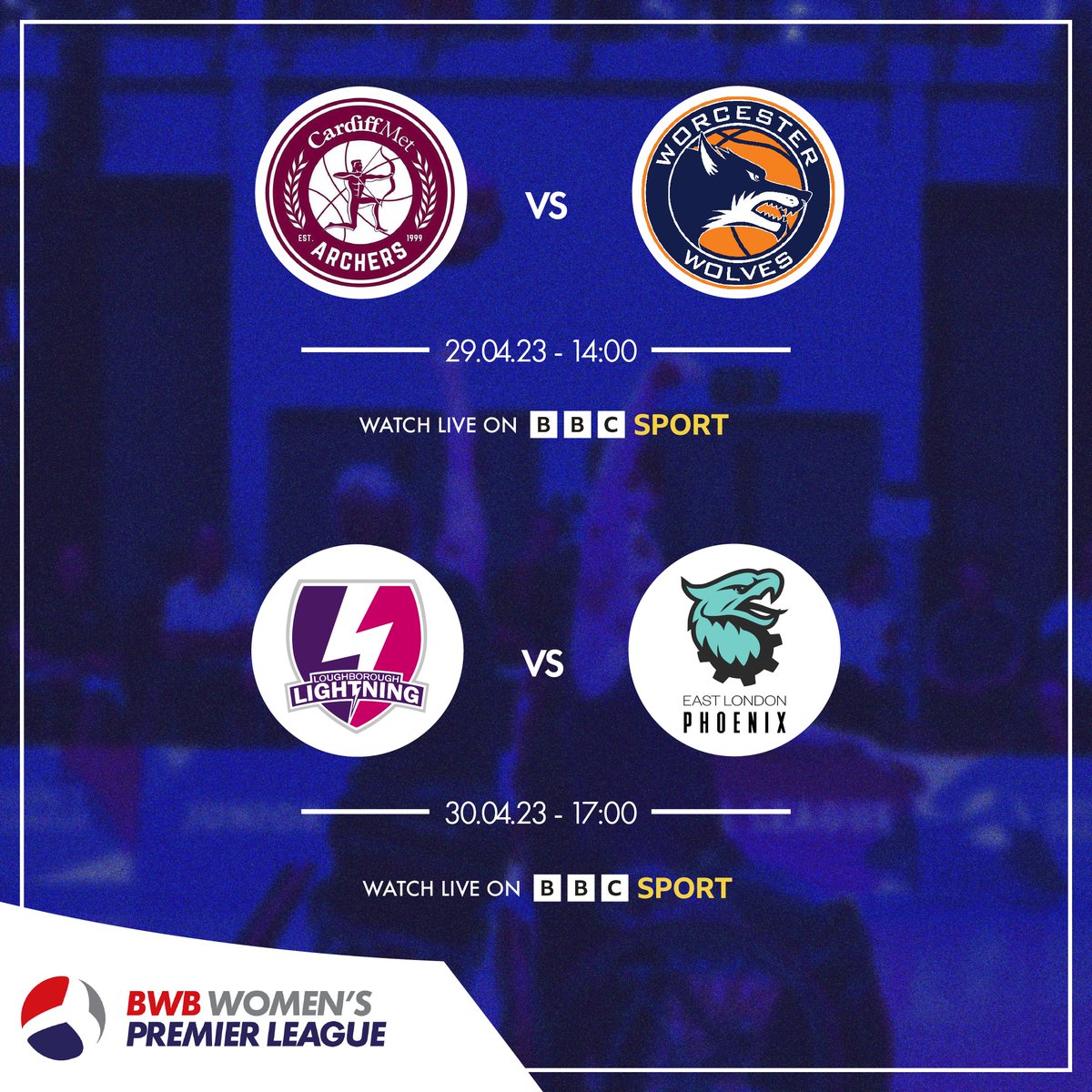 A reminder of the #BWBWPL action on BBC Sport this weekend... 🏹 @ArchersBasket vs @WBPLWolves 🐺 📆 Saturday 29th April, 2pm 📺 BBC Sport ⚡ @Lightningwbbl vs @EastLDNPhoenix 🔥 📆 Sunday 30th April, 5pm 📺 BBC Sport Livestreams / tickets: britishwheelchairbasketball.co.uk/wpl-fanzone-20…