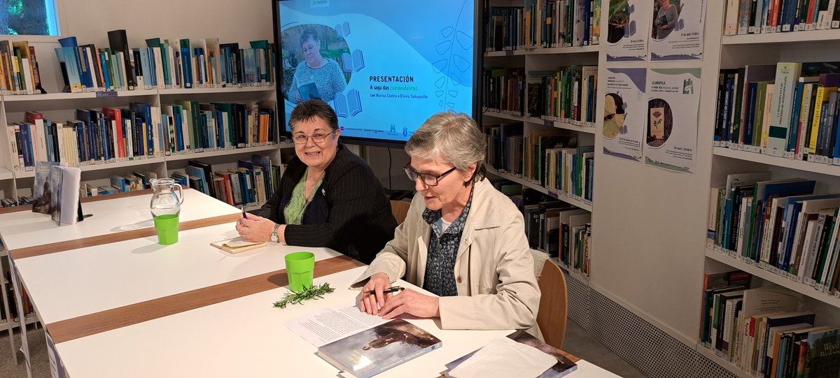 ceidagalicia's tweet photo. 'O que antes críamos que era mitoloxía, hoxe explícao a ciencia, e o que hoxe para nós parece ciencia, mañá pode ser mitoloxía'. Entre libros e olor a romeu, recibimos na nosa biblioteca verde a #MarisaCastro e #ElviraSahuquillo, na presentación de 'A saga das curandeiras'📗🌿 https://t.co/gVdzotbIj3