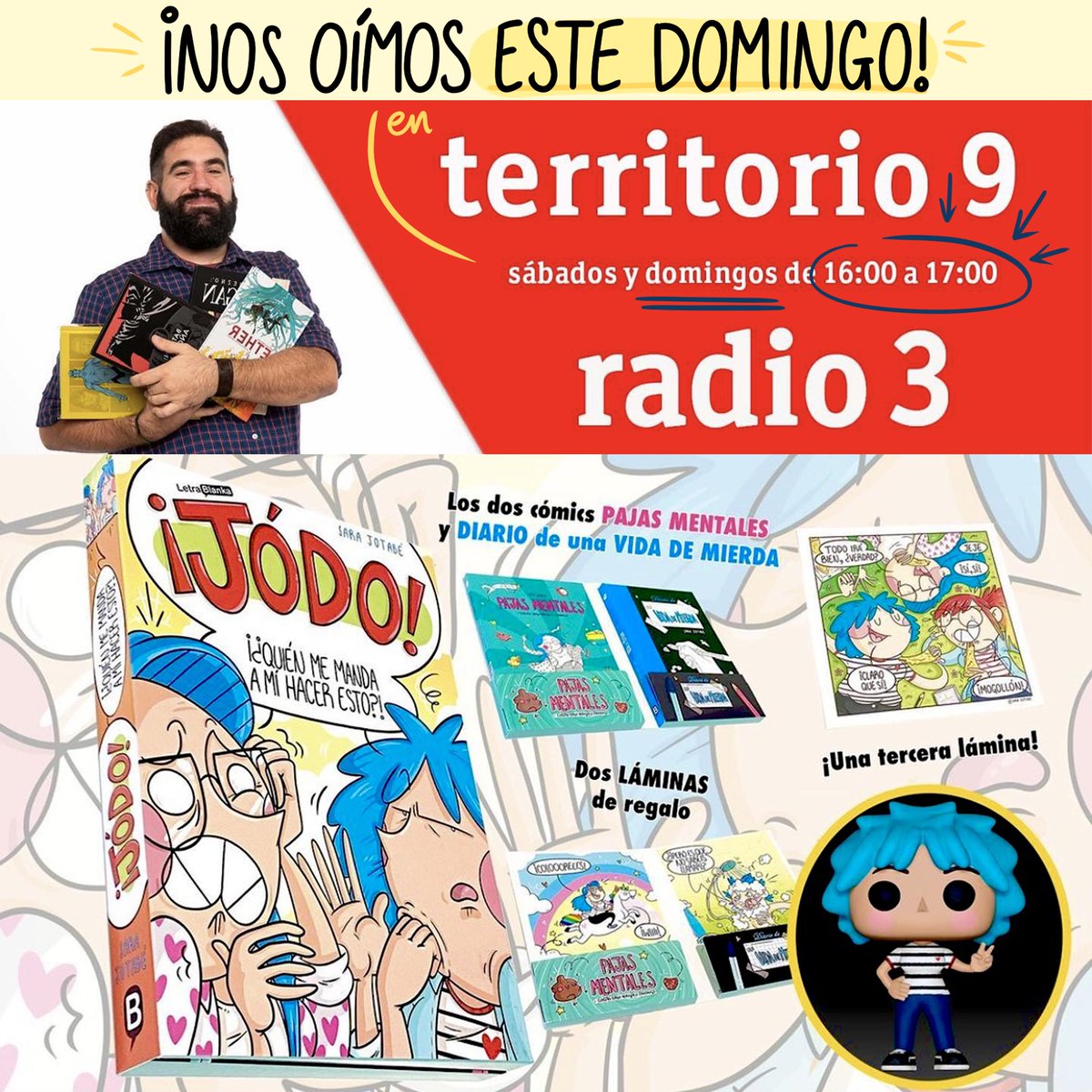 ✨BUENO, BUENO, BUENO✨

Los amigos de <a href="/Territorio9_R3/">Territorio 9 📚🗨️📻</a> han tenido a bien el hacerme una súper entrevista por el lanzamiento de “¡jódo!” así como mis proyectazos con <a href="/amanixer/">Amanixer</a> entre otros💖 ✏️📚

¡Te esperamos este DOMINGO de 16 a 17h en <a href="/radio3_rne/">Radio 3</a> !✌🏻🎙️📻<a href="/Letrablanka/">Letrablanka Studio</a> <a href="/AAAComic/">AAAC</a>