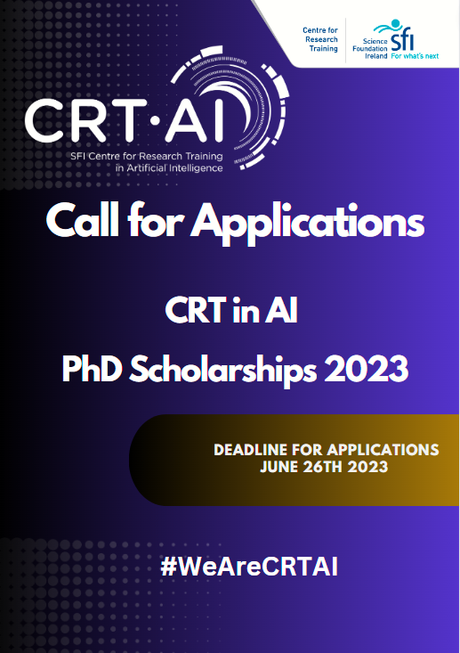 We are happy to announce that we are accepting applications for our fully funded PhD positions at the CRT in #ArtificialIntelligence With 30+ #PhD researcher positions available the first round call for applications is now open. Apply here: crt-ai.ie/apply/ Please RT