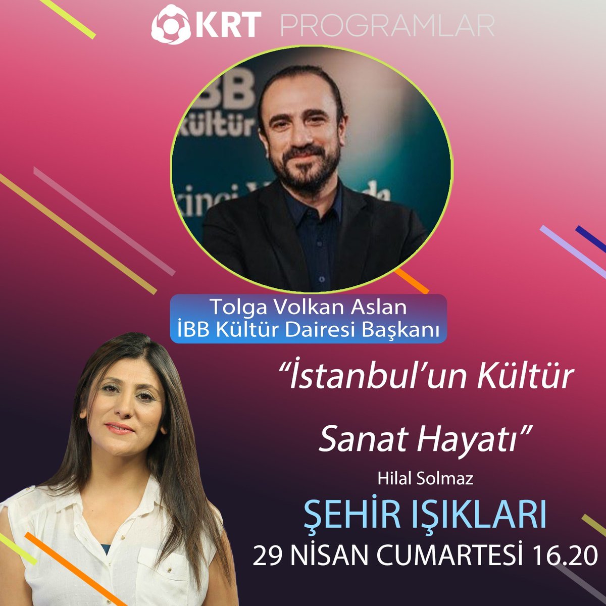 KRTCANLI's tweet photo. 📌Şehir Işıkları’na bu hafta, geçtiğimiz günlerde İstanbul Büyükşehir Belediyesi Kültür Dairesi Başkanlığına getirilen @TVolkanAslan konuk oluyor. 
📌İstanbul’un kültür sanat hayatı, İstanbul'daki genç sanatçılara verilen desteği, restorasyon aşamasında olan kültür sanat mekanlarını, İstanbul'daki İstanbul Büyükşehir Belediyesi’nin kültür sanat faaliyetlerini @hilalsolmaz'a anlatıyor. 

📌#ŞehirIşıkları, Cumartesi günü saat 16.20’de KRT TV’de.