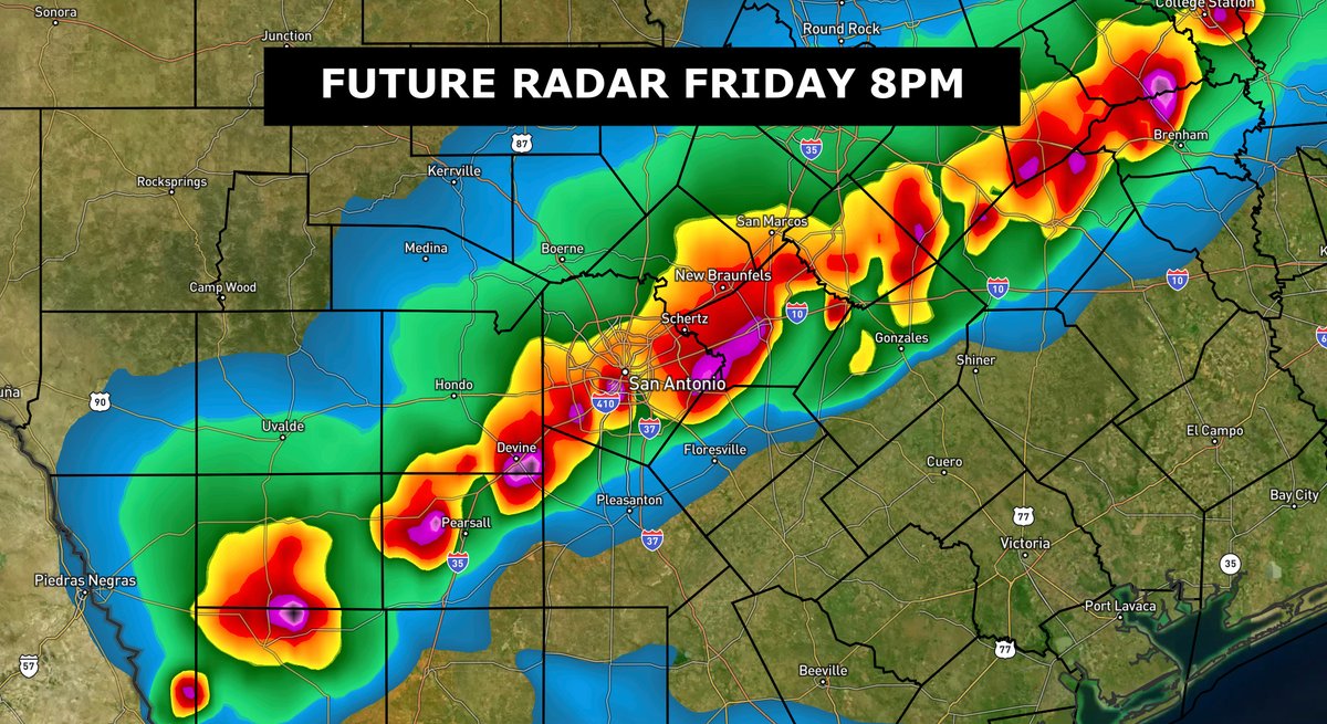 wxprobrian's tweet photo. SEVERE THREAT UPGRADED: The potential for strong to severe storms is likely across South Texas this evening. A cold front will be moving through the San Antonio area starting between 5-6pm and move southeast the rest of the evening. 1/3 https://t.co/BdtBywFHL6