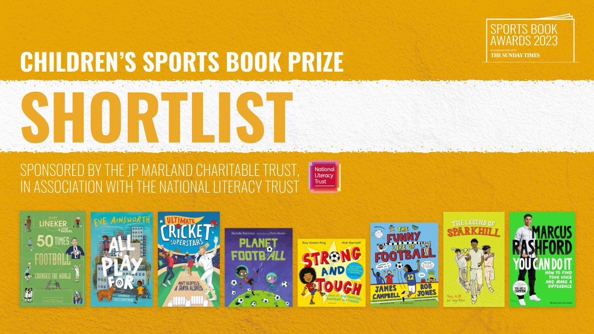 Announcing the shortlist for the #SportsBookAwards Children’s Sports Book Prize sponsored by The JP Marland Charitable Trust, in association with the National Literacy Trust. Congratulations and good luck to the nominees! #SBA23 #ReadingForSport