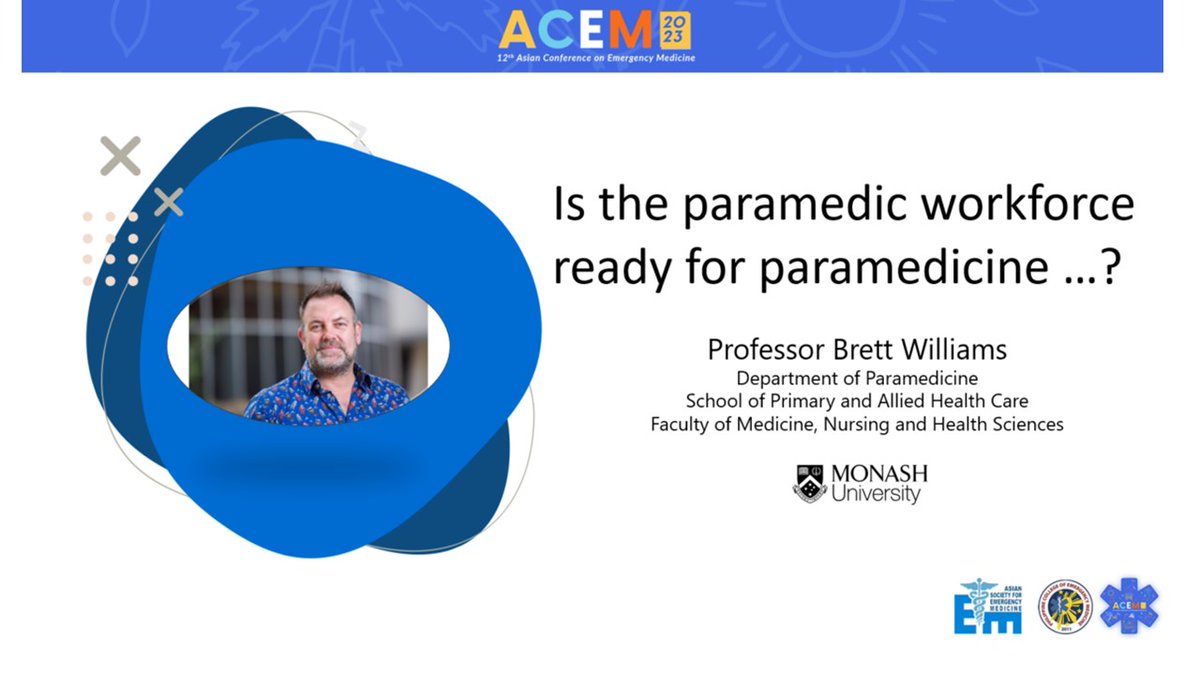 🎓Another great opportunity to present our Departmental research on dispositional traits among paramedicine students.  
Why are people attracted to paramedicine, and do we 'really' prepare our students for the paramedicine workforce?  
<a href="/MonashUni/">Monash University</a> <a href="/Monash_FMNHS/">Monash Medicine, Nursing and Health Sciences</a> @acem2023