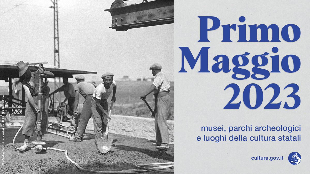 MiC_Italia's tweet photo. Il #1maggio musei, parchi archeologici e luoghi della cultura statali saranno aperti, con i consueti costi e modalità. Molti istituti differiranno la chiusura del lunedì per consentire l’accesso a cittadini e turisti. Per info: https://t.co/5Yq39UX5t0 Immagine dell'@ArchivioLuce https://t.co/b4cmOaiHHh