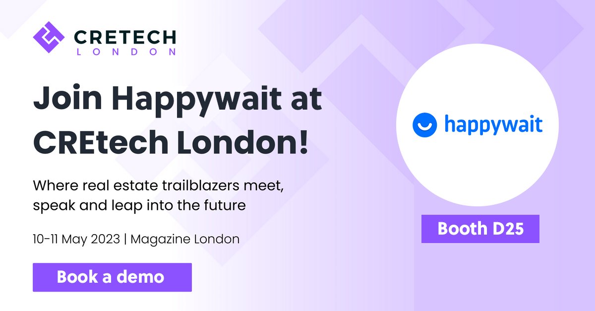 Join <a href="/Happywait/">Happywait</a> at #CREtechLondon2023🇬🇧

🥳 This event is in 12 days ! Will you be part of this Europe's #1 real estate tech conference ?

Stop by our BOOTH 25 to discover our solution.

👉 BOOK A DEMO : bit.ly/3AyQdJ5
<a href="/cretech/">#PropTech</a> #proptech #realestate #propertydeveloper