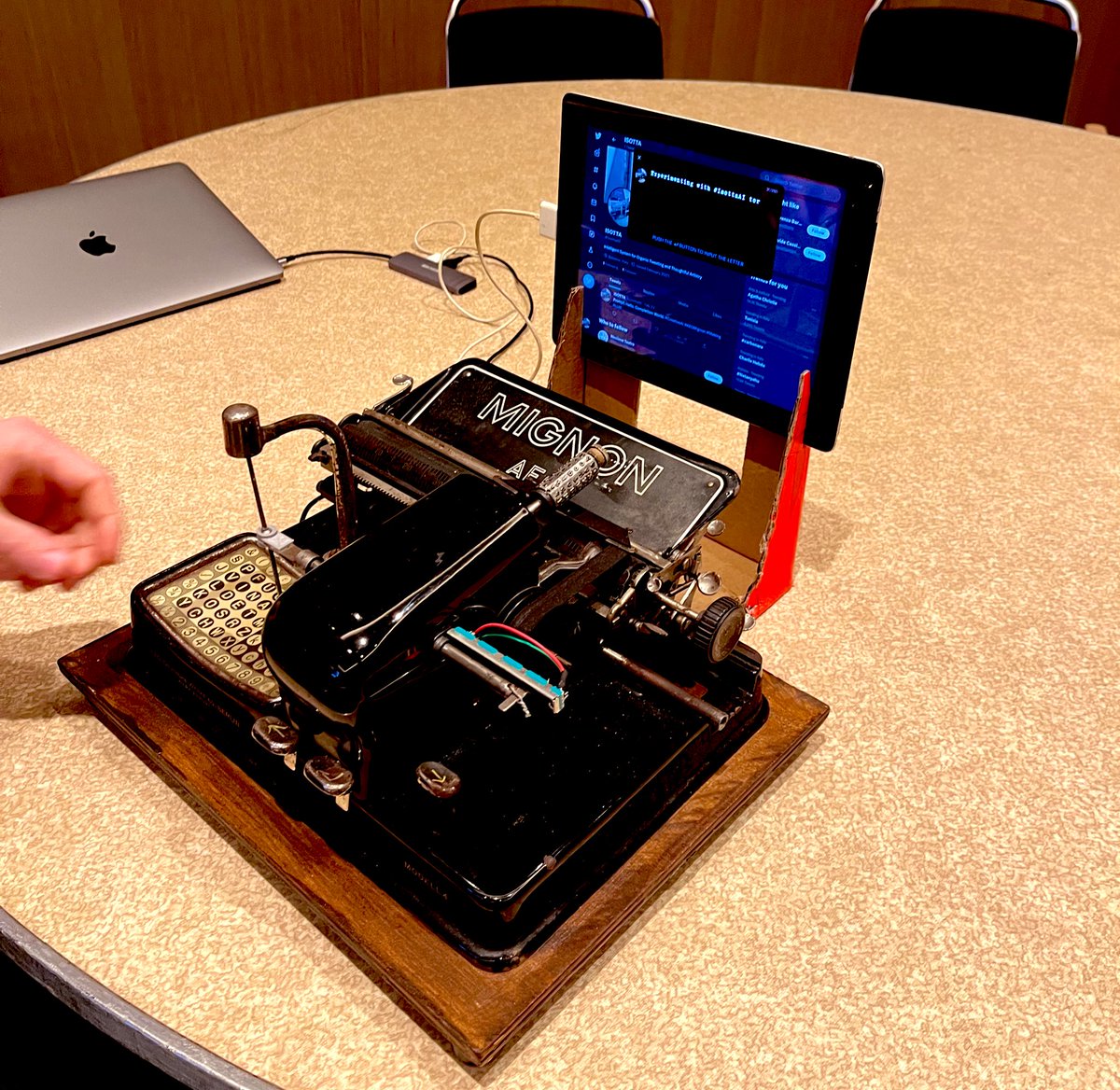 AsMirry's tweet photo. @IsottaAI Old school vs new school tweeting with a typewriter interface! At the #CHIART workshop #CHI2023 https://t.co/2RTUHpS5WD