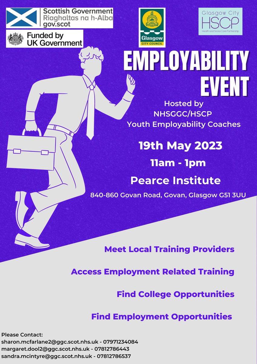 Employability event, hosted by HSCP/NHS youth employability coaches. Come speak to leading organisations to support advancement into taining/employment/volunteering #careers #employability #youngpeople #opportunities #nooneleftbehind #youngpersonsguarantee