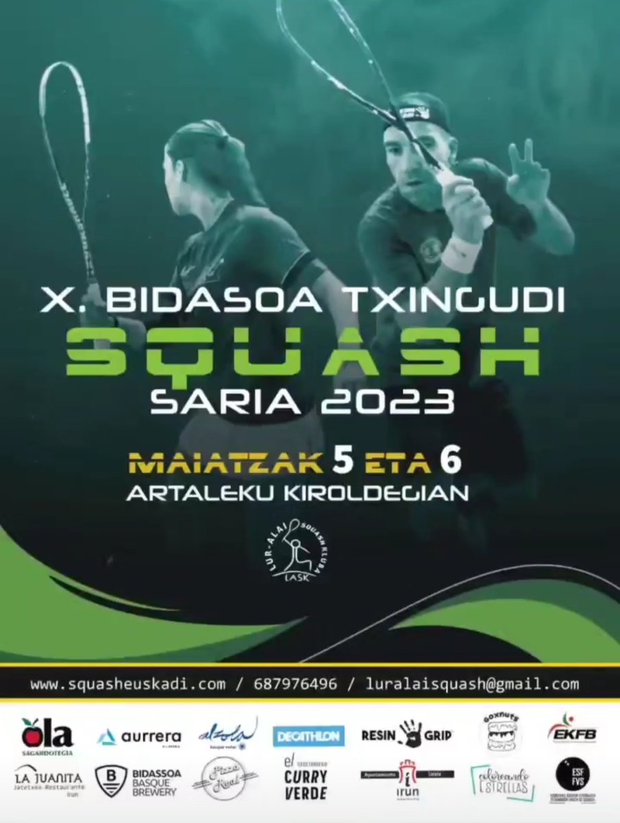 #IRUNEROLABURREAN | ⚾ 🏆 Lur-Alai klubak X. Bidasoa Txingudi Squash Saria antolatu du maiatzaren 5erako eta 6rako <a href="/luralaisquash/">luralaisquash</a> 

👏Klubetik, gizon, emakume, gazte eta haurrak lehiaketan izena ematera animatzen dituzte

irunero.eus/lur-alai-kluba…