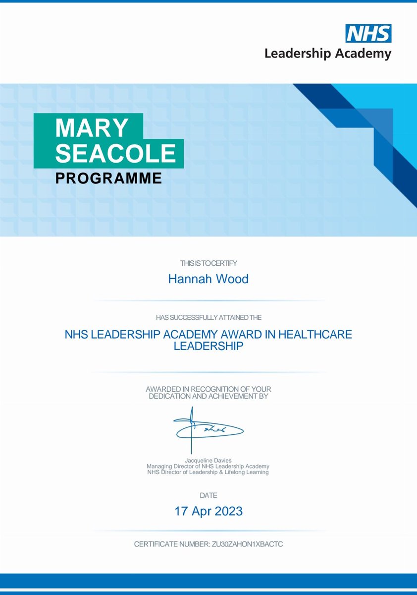 Official Certificate From The #maryseacoleprogramme
Fantastically thought-provoking course 🌈 
#nhsleadershipacademy
#leadershipandmanagement