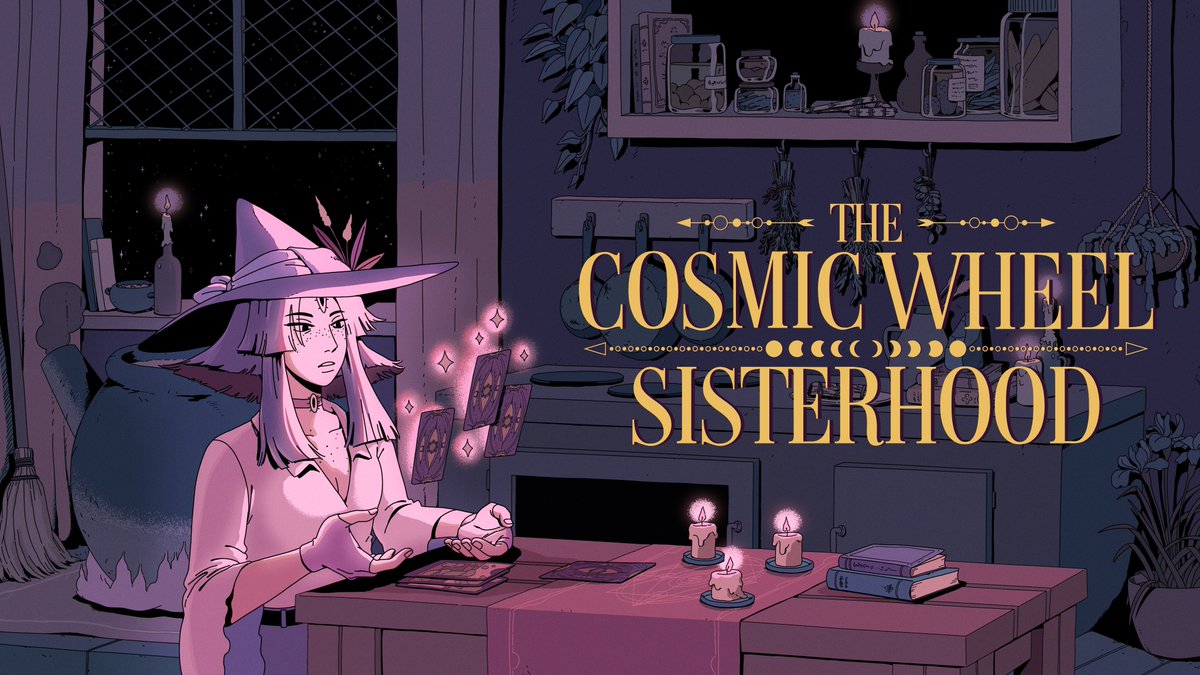 Please, take a minute to enjoy the beautiful key art for The Cosmic Wheel Sisterhood. We were so lucky to count with the otherwordly talent of @chootalks ☄💕