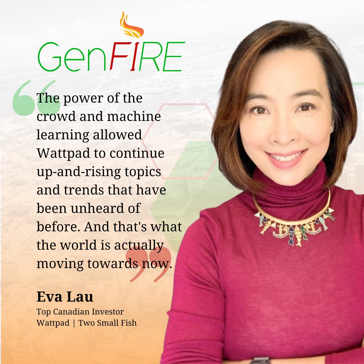 Eva Lau of Wattpad (sold: $600m) - how we predicted the rise of machine learning 

Learn from other amazing entrepreneurs at: bit.ly/3JXBStO

#GenFIRE #SanEng #10Cs #SkytianCapital #GenerationalWealth #Multifamily #Innovation #Education #RealEstate
