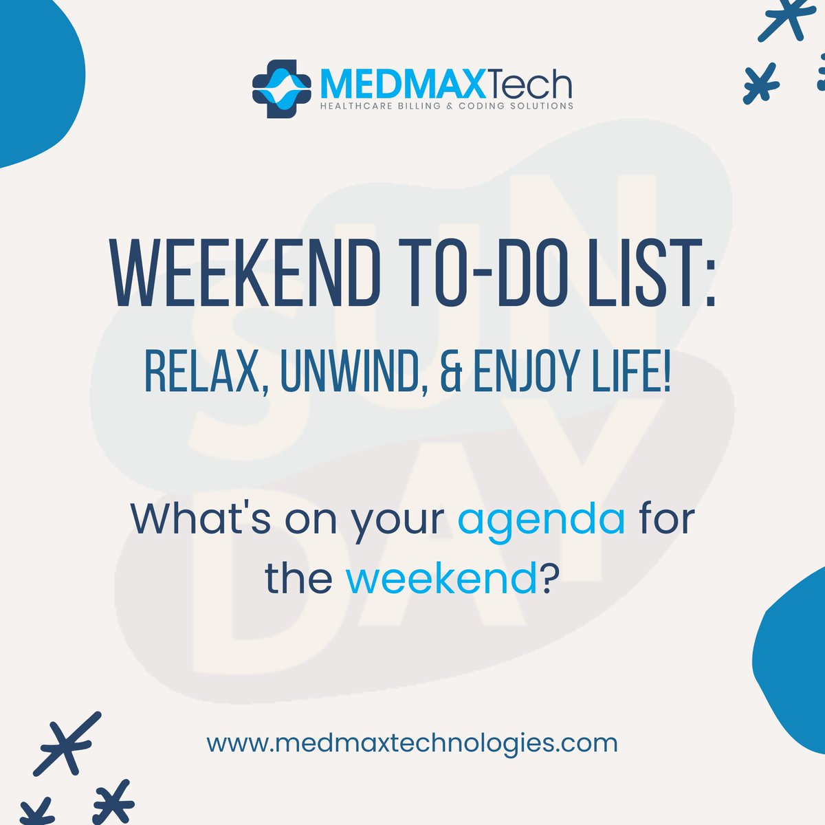 MedmaxTech's tweet photo. Time to recharge! Share your weekend plans with us and let's inspire each other to make the most of our well-deserved break.
#sundaymorningvibes
#sundayfunday
#slowdownsunday
#morningmotivation
#sunday
#blessedmorning #medmaxtechnologies
#medicalbilling #medicalcoding https://t.co/sYeqiR82Eu