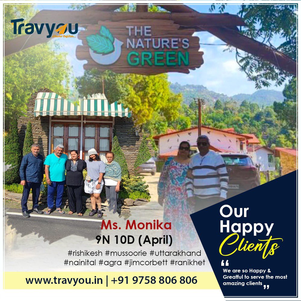 Travyou's tweet photo. Our Happy Clients in the lap of Nature 😀.

#happyguests #travyou #uttarakhand #uttarakhandtrip #naturelovers #mountains #tourism #tour #enjoying #nainital #jimcorbettnationalpark #mussorie #funtrip https://t.co/mUJY6gOMBf