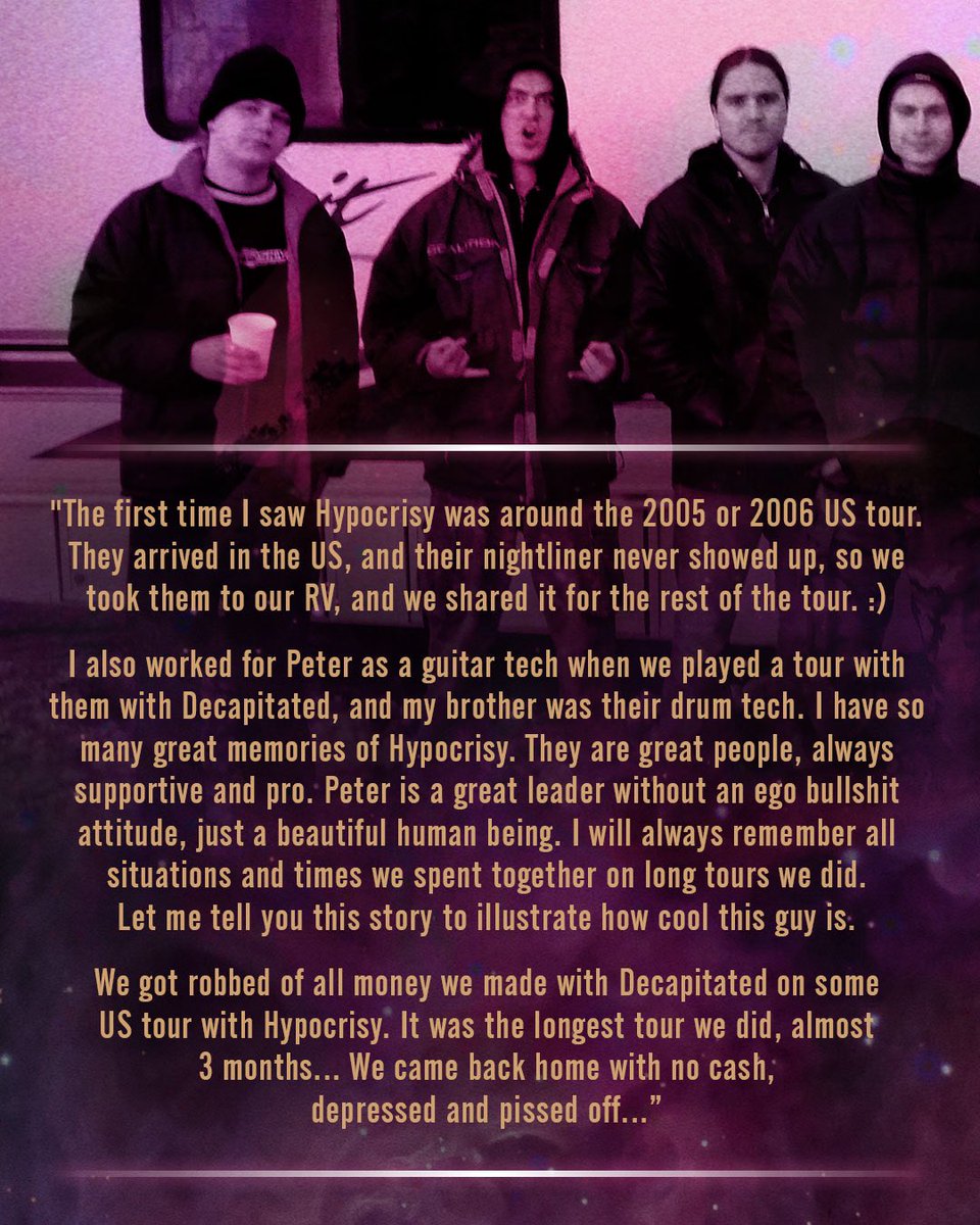 hypocrisyband's tweet photo. โThat situation showed a friendly gesture from the friend-boss he worked for. There are more stories, and all describe this band as cool dudes.โ - Vogg / DECAPITATED
@decapitated
@nuclearblast
#hypocrisyband #decapitatedband #nuclearblast #bandmemories https://t.co/N2w58xNnE0