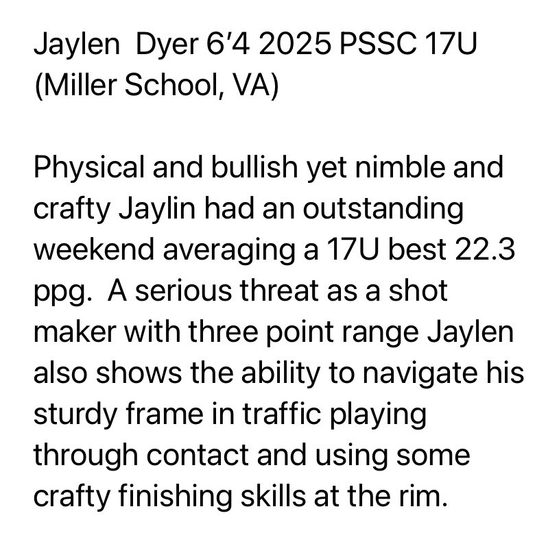 NorfolkKnights's tweet photo. Big Shots Spotlight!  Jaylen Dyer 6’4 2025 PSSC 17U.  The Miller School, VA guard  finished with a 17U Gold Division leading 89 points over the weekend and a division best 22.3ppg.  He scored 33 vs Team Elite United.   #BigShots #VaBeachSpringLive @BigShotsToday @BigShotsGlobal https://t.co/cj2uqdzh2W