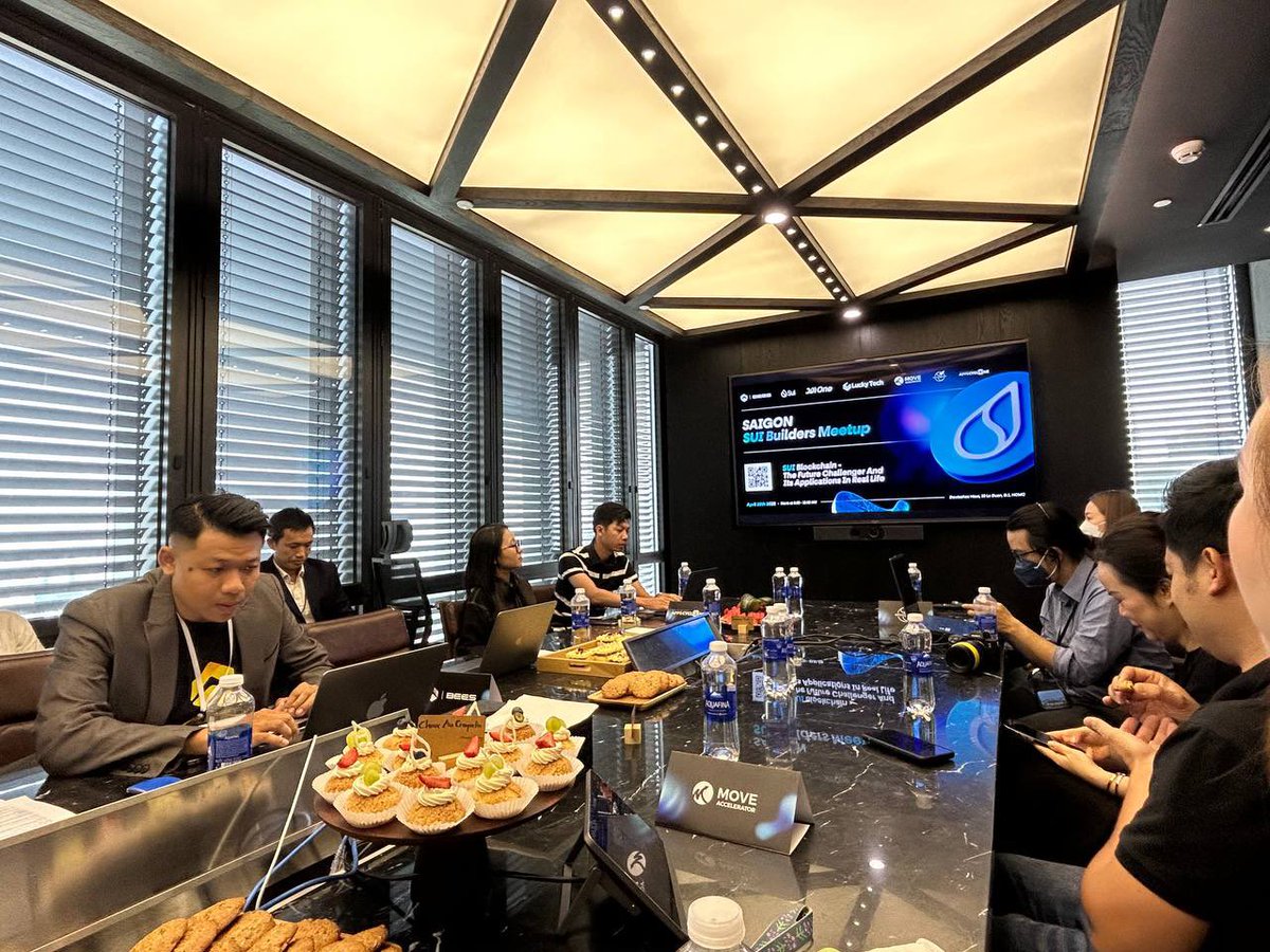 0xShayan's tweet photo. Some pics from the first community-run Sui meetup in Saigon, Vietnam earlier today! Would have loved to be there in person, but special thanks to @theBees_Group and Move Accelerator (@SuiWorldHQ) for holding down the fort! Bullish on the 🇻🇳 Sui community 🫡🫡🫡 https://t.co/2pJVwUvugV
