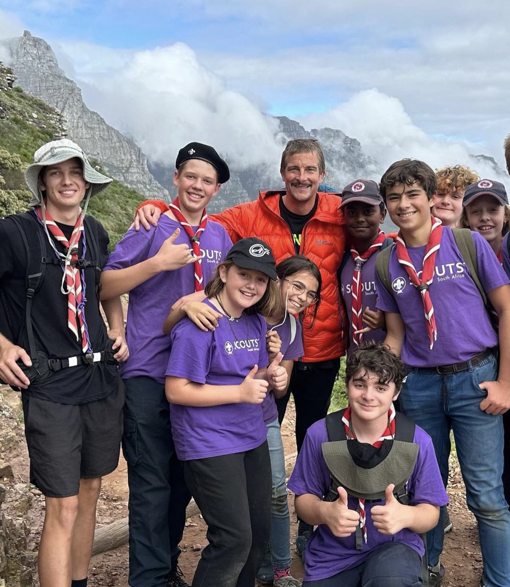 BearGrylls's tweet photo. Climbing Lion’s Head in South Africa with one of our team @adamhassan.tt after doing a talk to 2000 global entrepreneurs on what it means to persevere and keep your head and heart in check as you climb to the summits in your life… and also lovely to meet some @worldscouting @scouts whilst half way up the mountain! No surprise there.. Scouts are born for adventure! #adventure #nevergiveup @krugercowne @WSB_Speakers #motivationalspeaker