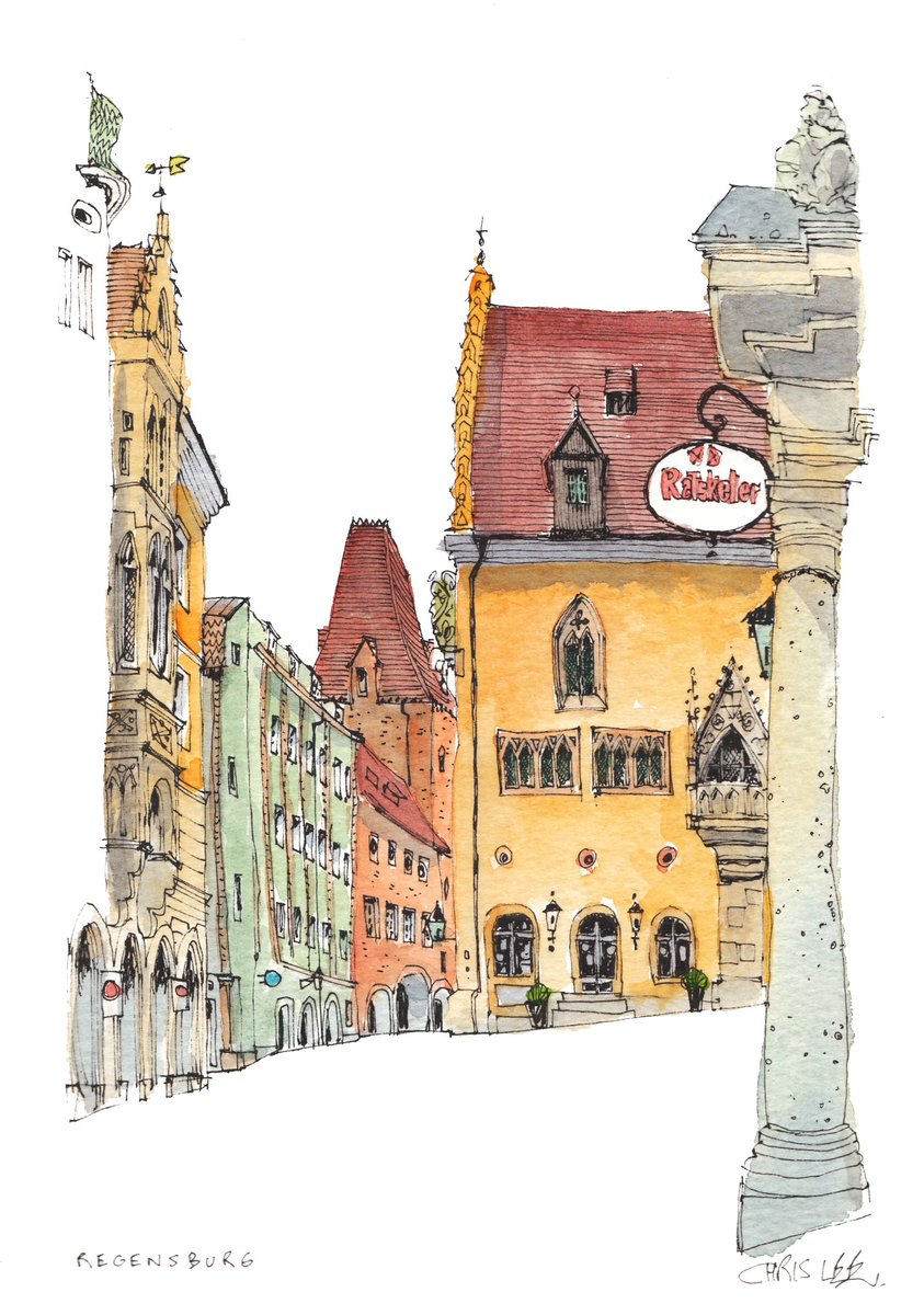 chrisleedrawing's tweet photo. I like big lumps of architecture. I like the little hidden corners too.
#urbansketchers #Regensburg https://t.co/lZ4SpsYblV
