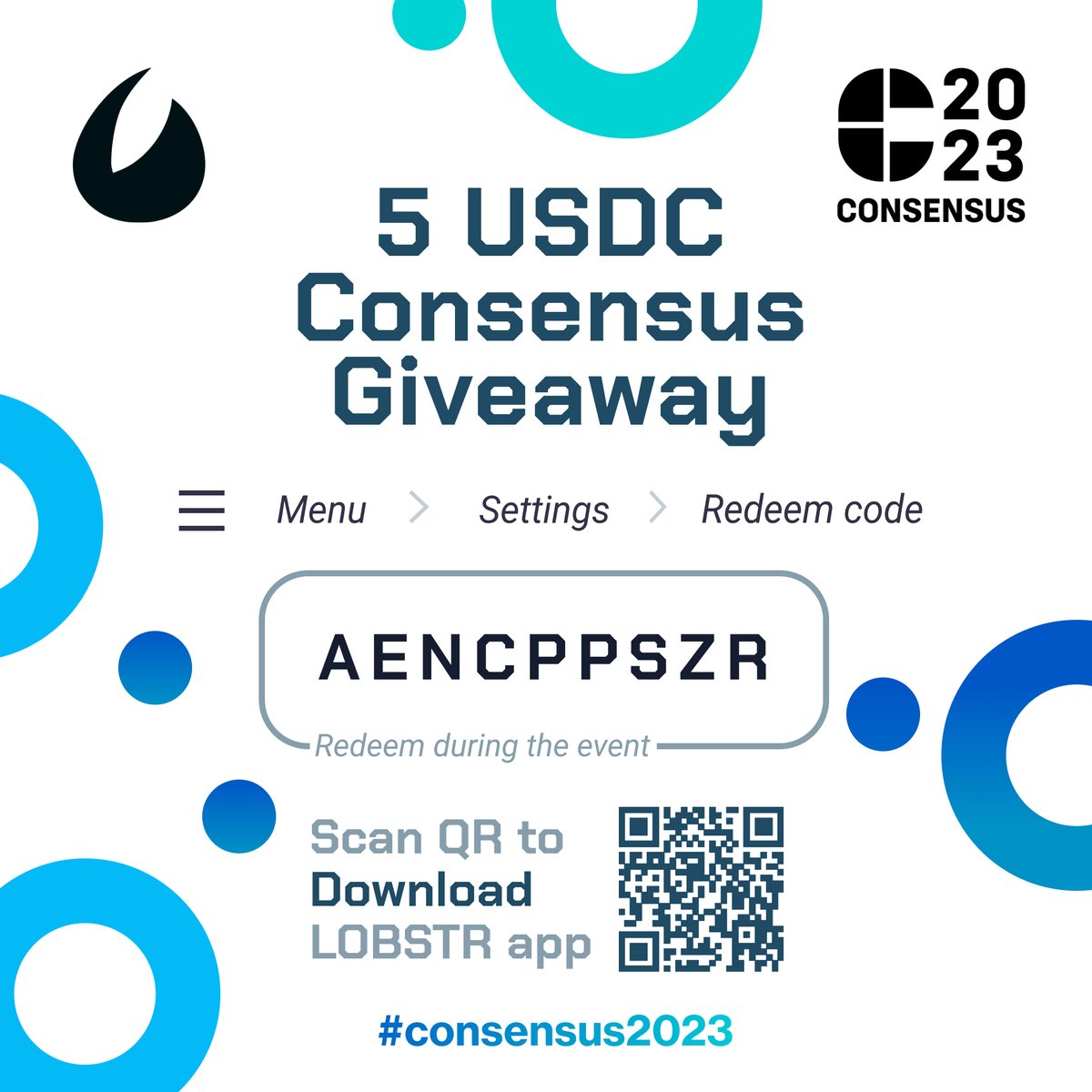 Another glorious day in #Austin! ☀️

In partnership with @Lobstrco, we're giving away another single-use code for 5 $USDC on LOBSTR at #Consensus2023.

This code can only be used once, so just one lucky person can claim. Be fast and remember to follow us for more codes! 😁