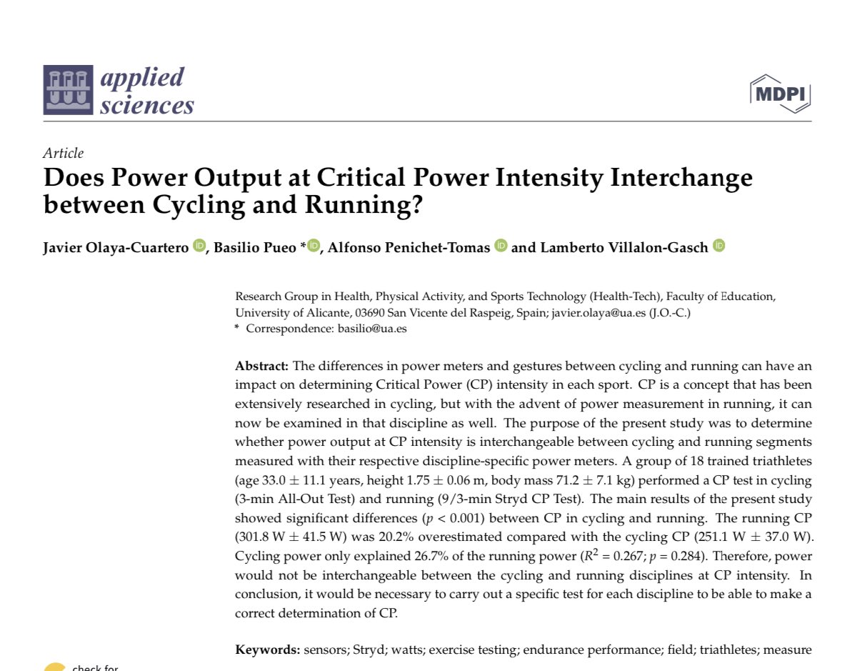 javivirbienolay's tweet photo. 🚨 Does Power Output at Critical Power Intensity Interchange between Cycling and Running?
•
⚡️Power would not be interchangeable between the cycling and running disciplines at CP intensity
•
🔗 https://t.co/XcrmSxQhQQ
•
@BasilioPueo 
@AlfonsoPenichet 
@strydrunning https://t.co/bOJQVgGvtt