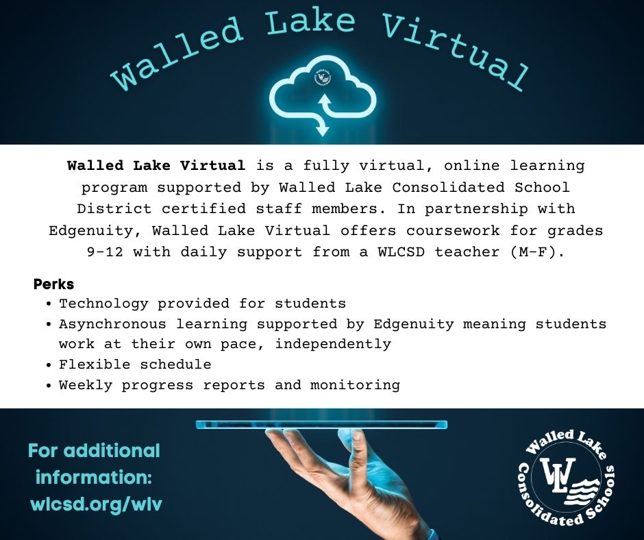 WalledLkSchools's tweet image. Are you interested in a 100% virtual learning experience? Enrollment is now open for Walled Lake Virtual for the 2023-24 school year. The deadline to register is May 15th 💙 #WEareWLCSD 

More information ➡ wlcsd.org/wlv
