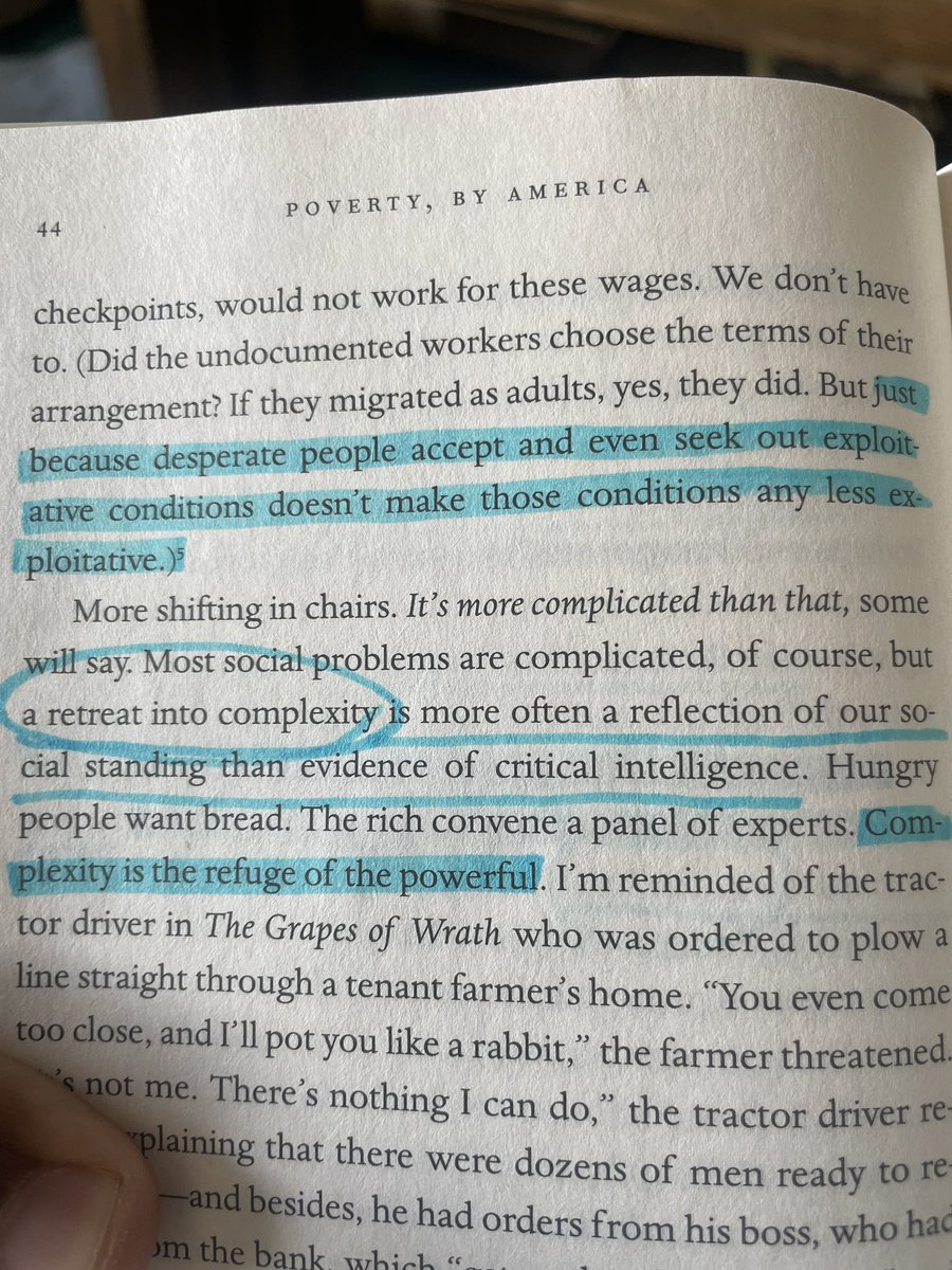theferocity's tweet photo. Matthew Desmond’s new book POVERTY, BY AMERICA is excellent. He patiently unpacks the idea that poverty persists in our country *because* the rest of us benefit from it. Here’s one page I keep returning to: https://t.co/lTe4iirHEY