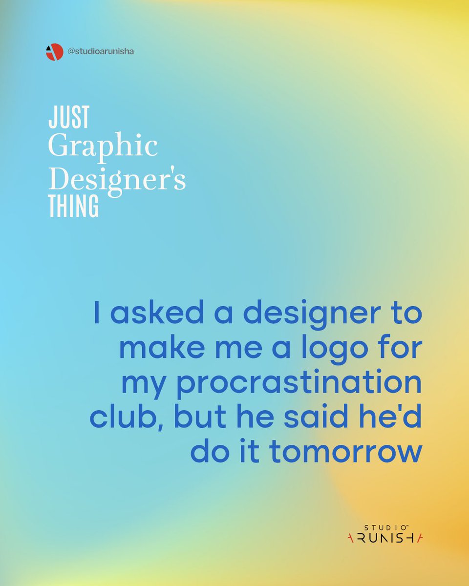 studioarunisha's tweet image. Being a graphic designer is easy, they said. Just sit in front of a computer and make things pretty, they said.
tag your creative buddy who can relate 🧐😁
Happy Weekend!

#studioarunisha #visualdesignstudio
#FontFridays #DesignHumor #weekend
#LifeOfAGraphicDesigner #DesignLife