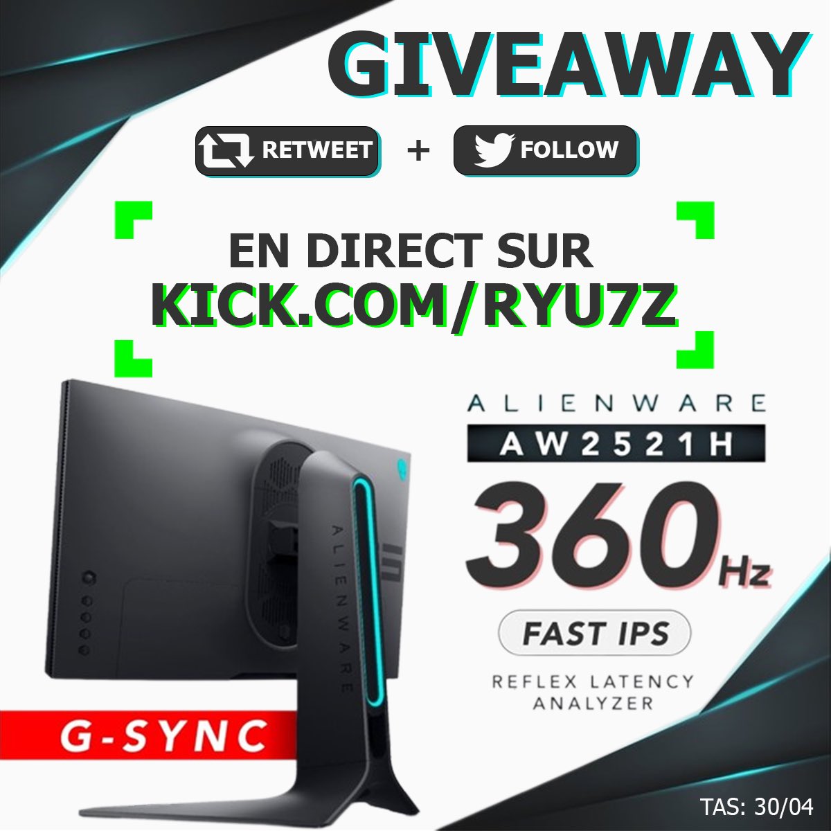 Ryu7z's tweet image. Giveaway ce Dimanche d’un Écran Gaming 360hz pour les abonnés Kick de ma chaîne 🔥🔥 à 21h Tirage au sort du cadeau 🎁 sur  kick.com/Ryu7z merci les Ultras ❤️