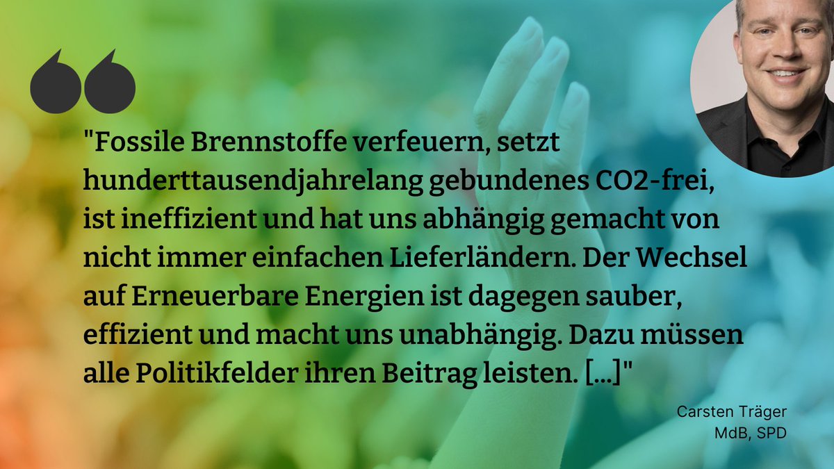 @CarstenTraeger von @spdbt bringt es auf den Punkt: Alle Bereiche der Politik müssen ihren Beitrag leisten, damit wir #EndlichFossilfrei werden.
Über das 'wie' könnt ihr mit ihm morgen reden. Noch bis 20 Uhr ist die Terminbuchung offen! tagderklimademokratie.de/dialog