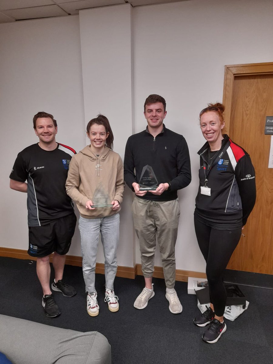 Thank you to Tim Molony, Sport &amp; Physical Activity Intern and Eimear Smyth, Sport Performance Intern, who have finished their roles with Trinity Sport and <a href="/KitmanLabs/">Kitman Labs</a> We wish them all the best in their careers &amp; no doubt that they will achieve great things in the sports industry.