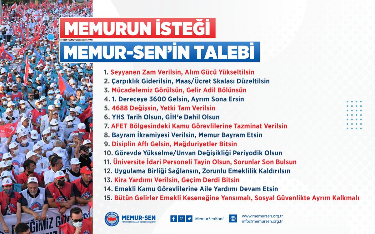 Kamu Görevlileri Beklentilerin Karşılanmasını, Sorunların Çözülmesini Bekliyor

#Memurunİsteği Memur-Sen'in Talebi

<a href="/RTErdogan/">Recep Tayyip Erdoğan</a> | <a href="/tcbestepe/">T.C. Cumhurbaşkanlığı</a>
<a href="/vedatbilgn/">Vedat Bilgin</a> | <a href="/csgbakanligi/">T.C. Çalışma ve Sosyal Güvenlik Bakanlığı</a> 
<a href="/NureddinNebati/">Dr.Nureddin NEBATİ🇹🇷</a> | <a href="/HMBakanligi/">T.C. Hazine ve Maliye Bakanlığı</a>