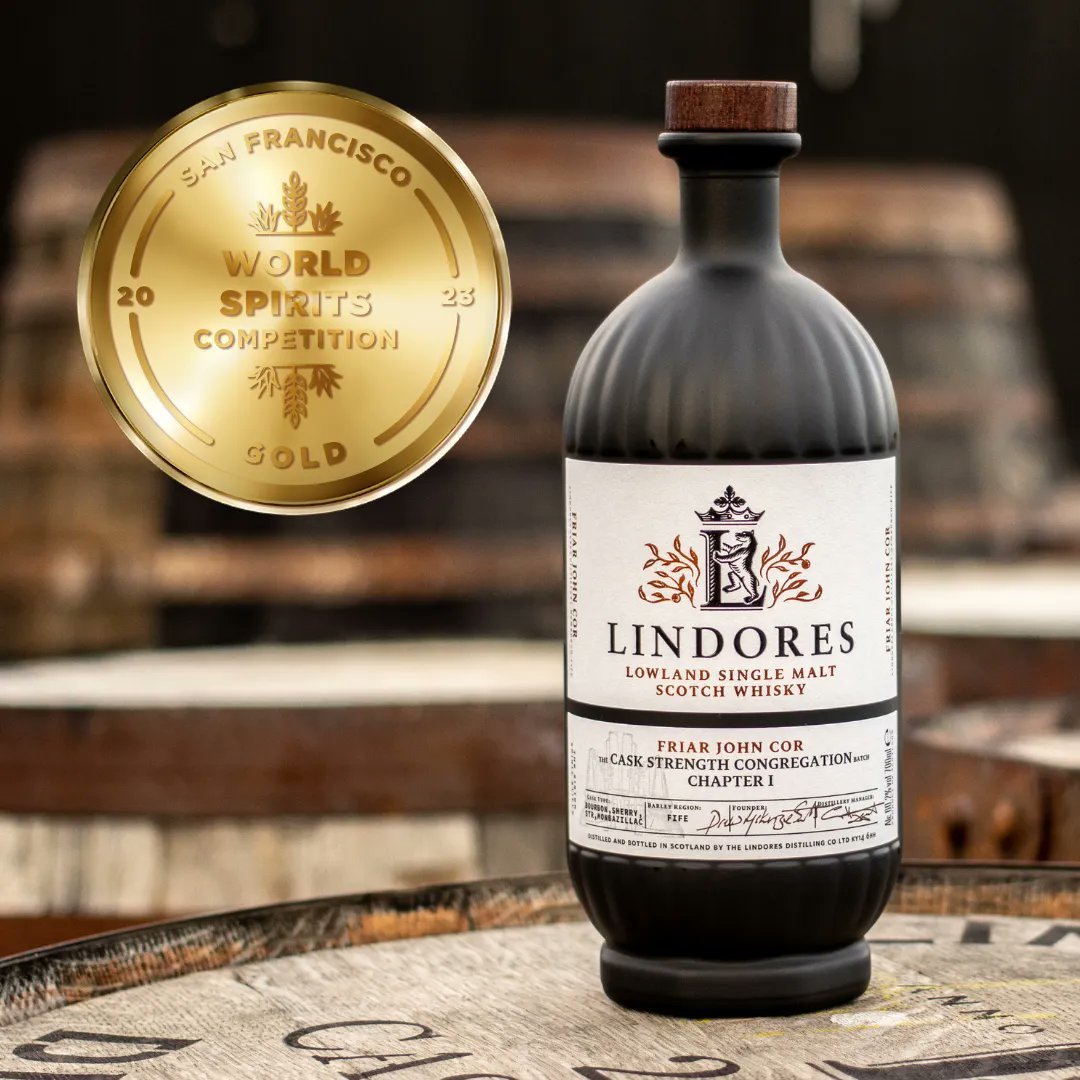 LindoresAbbey's tweet photo. GOLD!!! 🏆We are delighted to announce that our Friar John Cor Cask Strength Congregation Batch - Chapter 1 has won GOLD at the @SFWSpiritsComp 2023. https://t.co/auGcHjrszW
