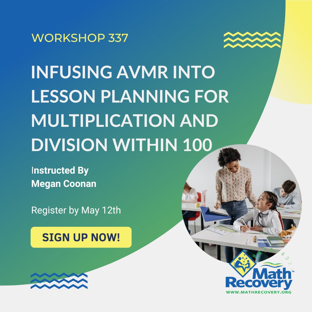 In this workshop, participants explore ways to scaffold a “Multiplication and Division within 100” lesson that encourages the use of strategies. AVMR 2 certification is required.

Register by 5/12: mathrecovery.org/workshops/337

#math #iteachmath #mathteacher #ilovemath #education