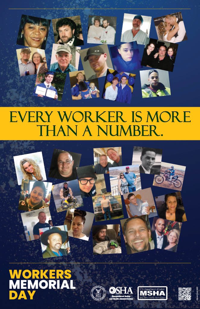 Today on Workers Memorial Day, we honor and remember those lost in workplace accidents, as well as their loved ones who have been impacted by their loss.

For more information about Workers Memorial Day, visit OSHA's website.
 
osha.gov/workers-memori…