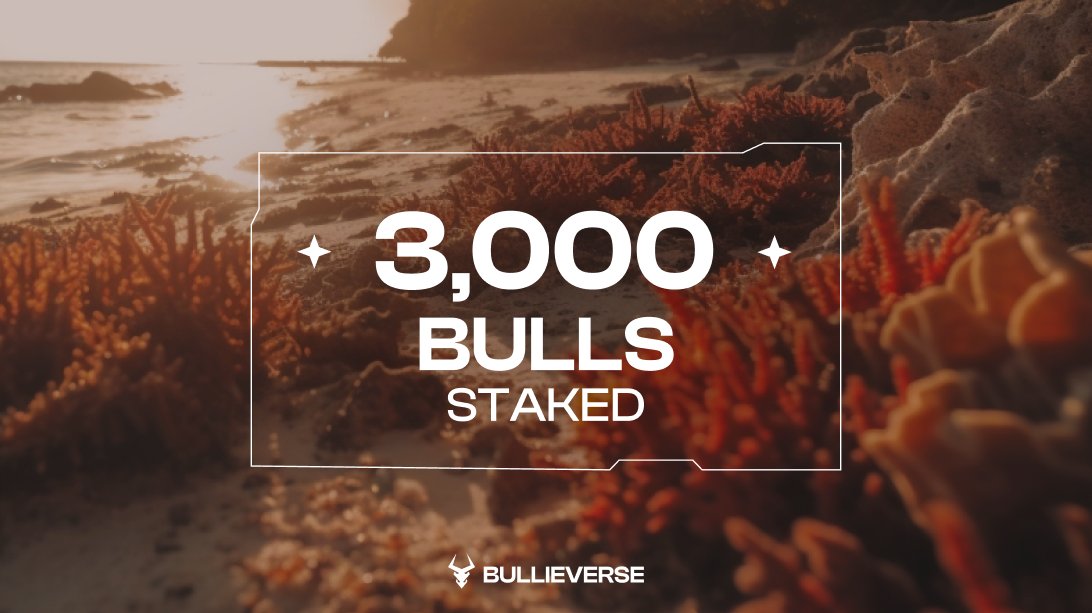 Bullieverse's tweet photo. Over 3,000 COBI Bull NFTs have been staked and are farming Coral after just a couple of weeks.

An incredible milestone speaking volumes of our amazing community! https://t.co/RkdlqC37kD