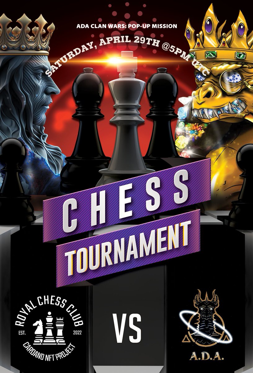 🔥 RCC x ADA Clan Wars: Pop-Up Mission! 🔥

🤔 When? 🤔
Sat, Apr 29 at 5 PM UTC

🤔 Where? 🤔
Join our Discord discord.gg/x5QXN8x6KA to learn more

💰 What can we win? 💰
ADA and NFT Prizes for <a href="/ADragonAlliance/">Ancient Dragon Alliance</a> and <a href="/Royal_ChessClub/">Royal Chess Club</a> holders!

#RCC #Cardano #NFT