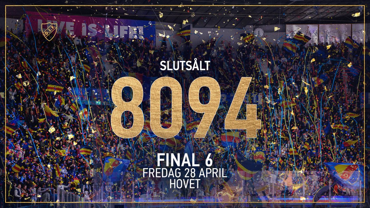 8 0 9 4 ! ✅

Djurgårdsfamiljen, ikväll samlas vi för en allra sista gång den här säsongen på Johanneshovs Isstadion. En hemmaborg som vi återigen sålt slut till sista stol. Nu ger vi exakt allt för Djurgår’n, tillsammans!

💛❤️💙
#DIFHockey #AlltidOavsett