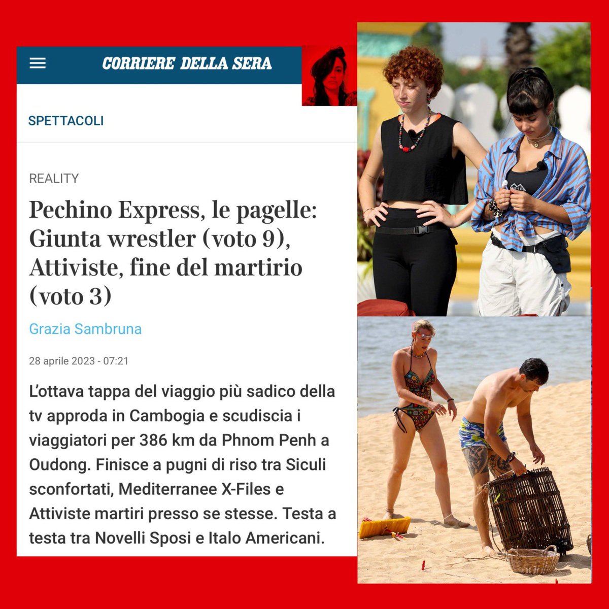 Intanto su Instagram #FedericaPellegrini dà l’idea di aver letto le mie pagelle di #PechinoExpress sul Corriere. 

E questa è una soddisfazione ♥️✨