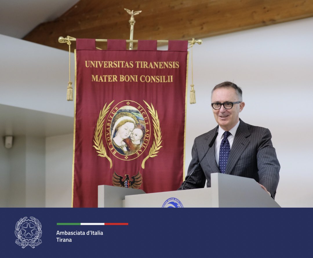 BucciFab's tweet photo. All’Università del Buon Consiglio, per celebrare i 30 anni di presenza dell’omonima fondazione in 🇦🇱. Un modello basato su #istruzione di qualità e #cooperazione interuniversitaria con l’ 🇮🇹. Perché #unitisipuo! https://t.co/64bfEQlHtq