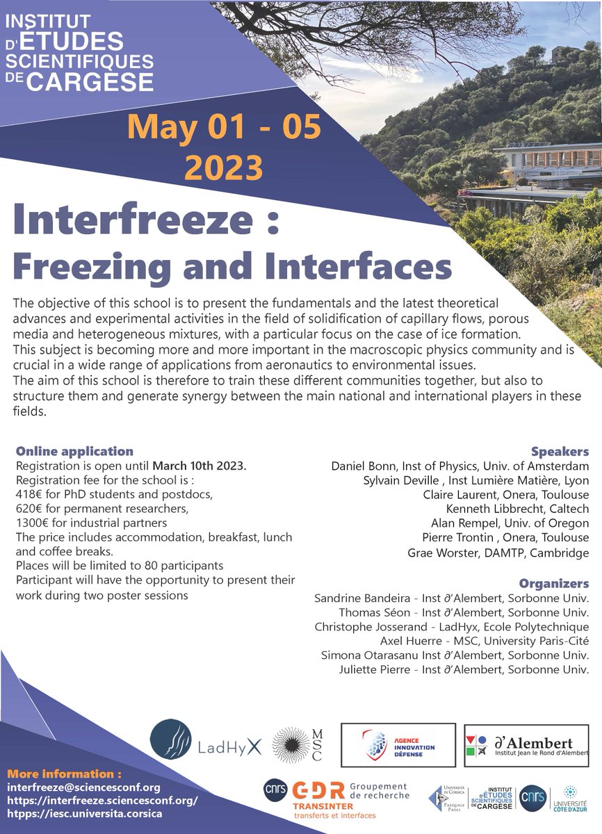 IES Cargese (@ies_cargese) on Twitter photo From May 01st to 05th, <a href="/IES_Cargese/">IES Cargese</a> welcome #interfreeze Freezing & Interface organized by T. Seon, C. Josserand & A. Huerre <a href="/Sorbonne_Univ_/">Sorbonne Université</a> <a href="/Polytechnique/">École polytechnique</a> <a href="/univ_paris_cite/">Université Paris Cité</a> <a href="/UnivCorse/">Università di Corsica</a> <a href="/Univ_CotedAzur/">Université Côte d'Azur</a> @INS2I_CNRS @FMortessagne From May 01st to 05th, <a href="/IES_Cargese/">IES Cargese</a> welcome #interfreeze Freezing & Interface organized by T. Seon, C. Josserand & A. Huerre <a href="/Sorbonne_Univ_/">Sorbonne Université</a> <a href="/Polytechnique/">École polytechnique</a> <a href="/univ_paris_cite/">Université Paris Cité</a> <a href="/UnivCorse/">Università di Corsica</a> <a href="/Univ_CotedAzur/">Université Côte d'Azur</a> @INS2I_CNRS @FMortessagne