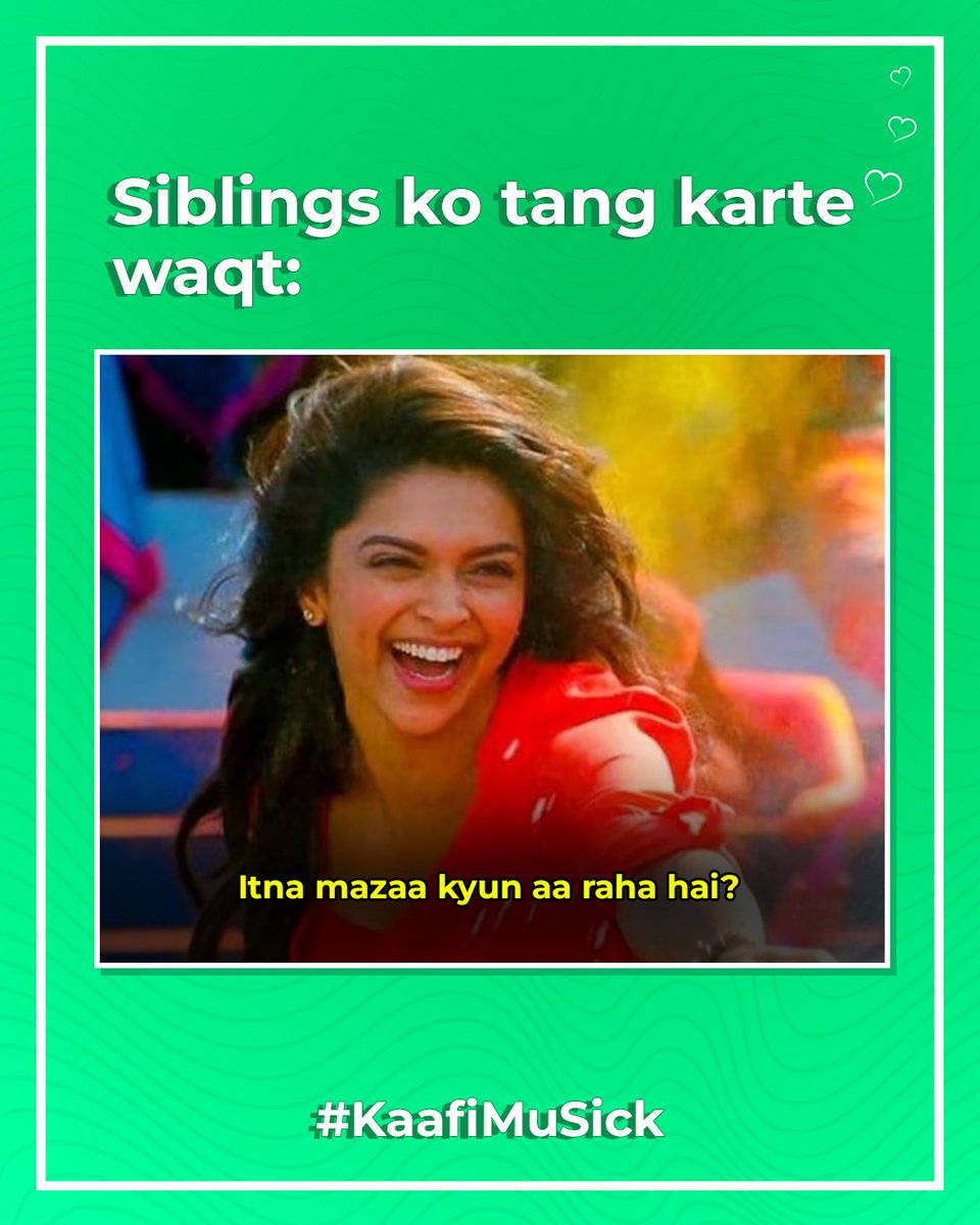 MTVBeats's tweet photo. Aur ek message to siblings: Tang karne ke liye tenu hi karaan main chase! 😂
Share karo iss post ko apne bhai/behen ke saath! ❤️

#MTVBeats #BloodMeinHaiBeat #KaafiMuSick #siblings https://t.co/DLdVDAsjHB