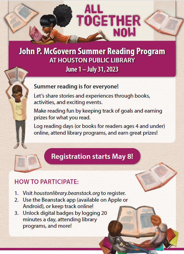 MaggieMoo86's tweet image. 📚🌞🎉 Exciting news, @SHMSTC! ☀️📖📚 The Public Library&apos;s summer reading programs are almost here! Don&apos;t miss out on all the fun activities and amazing reads. 🤩📚🌟 #SummerReading #HoustonLibrary #ReadersUnite 📚🌞🎉rb.gy/ndgow @HISDLibraryServ
