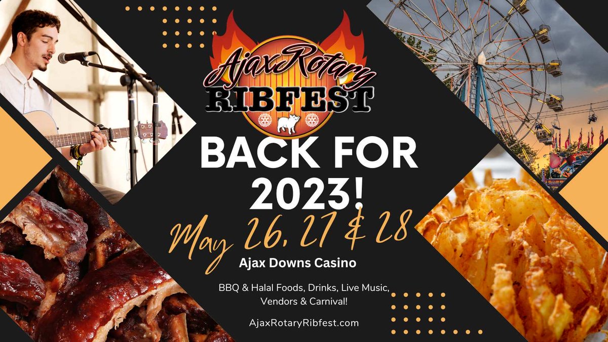 ajaxrotary's tweet image. Mark your calendar for the number one Ribfest in western Durham Region #ajaxrotaryribfest2023