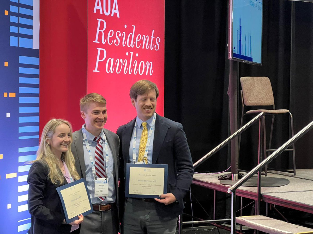 AmerUrological's tweet photo. Congratulations to the 2023 Residents and Fellows Essay Contest winner, Dr. Nicolas Seranio, and our honorable mentions Drs. Madeleine Ball, Baine Herrera and Hannah Kay! #AUA23 https://t.co/Rhw6NG6gBT