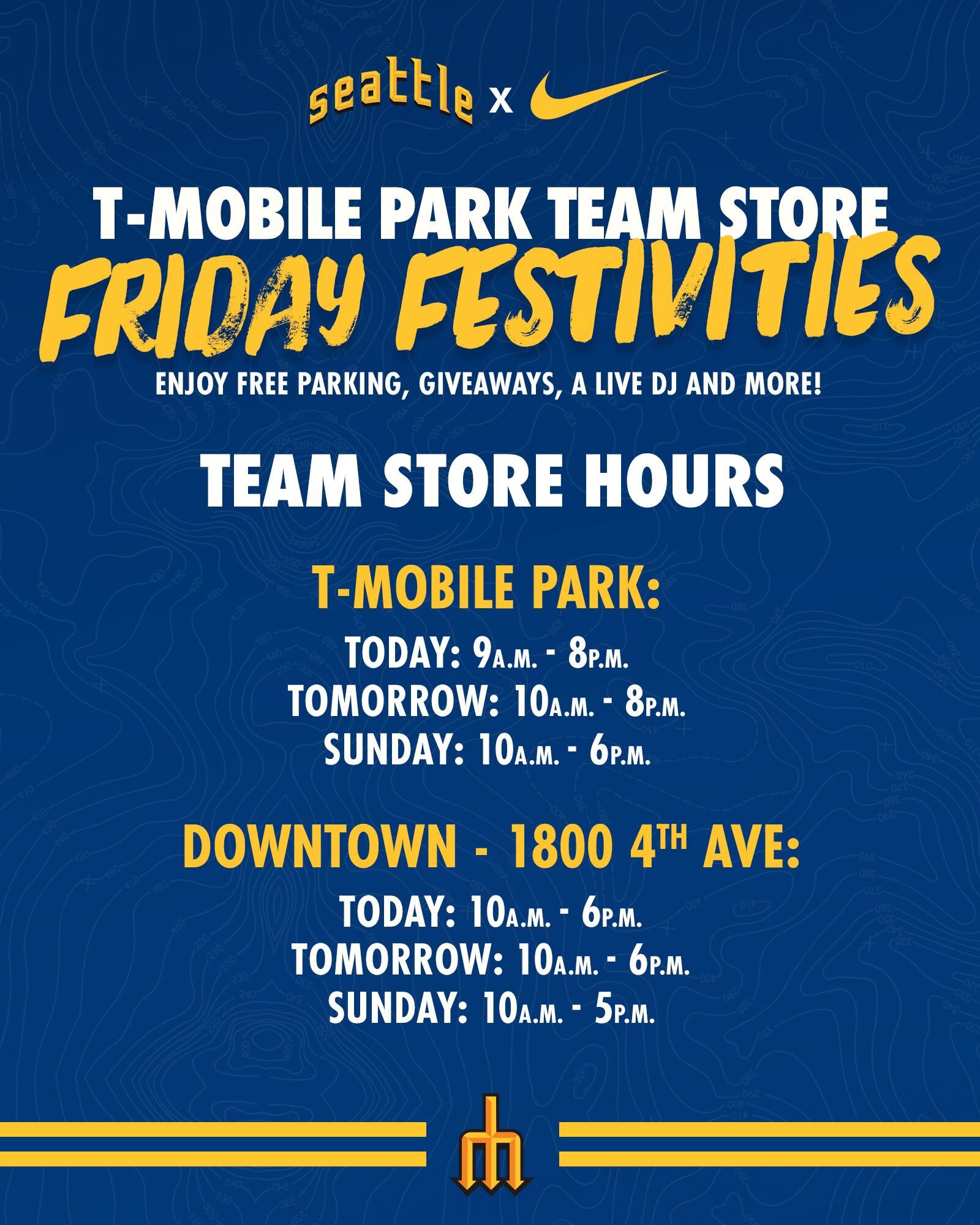 omverwerping Rechtsaf Bijna Seattle Mariners on Twitter: "It's a party at @TMobilePark! Come snag your  gear at the @MarinersStore and join the Friday Festivities with free  parking, giveaways, a live DJ and more. https://t.co/ukI2dZhTOn" /