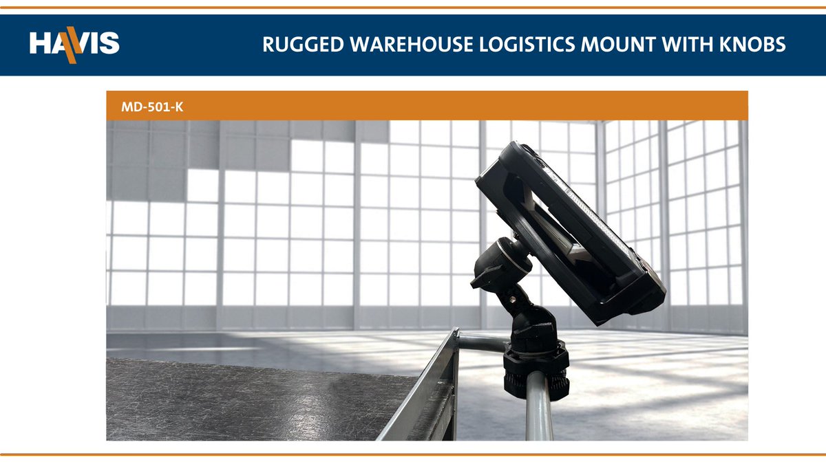 Work smarter with Havis's Rugged Warehouse Logistics Mount with Knobs (MD-501-K)! Our mount is built tough with steel construction and features adjustable knobs.  

#Havis #Warehousing #MaterialHandling #HavisEquipped #HavisRugged #MadeinUSA #mountingupgrade #materialhandling