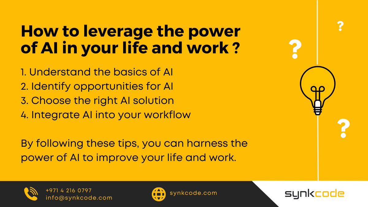 synkcode's tweet image. Artificial intelligence is changing the world as we know it, and it has the potential to transform your life and work as well. Don't be afraid to explore the possibilities and embrace the future of technology! #AI #ArtificialIntelligence #HowTo #InnovativeSolutions